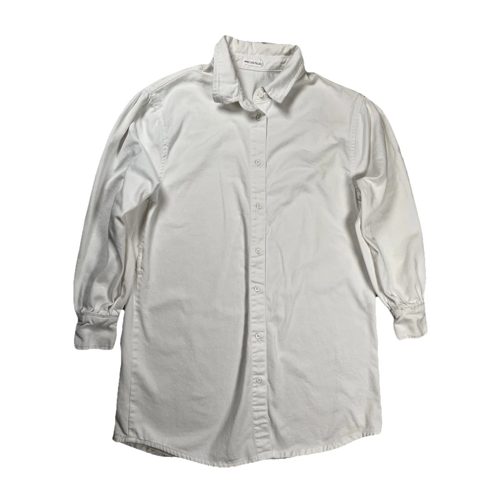 Avec Les Filles Oversized Shirt Women's L White Mid-weight Belt Loops NO BELT